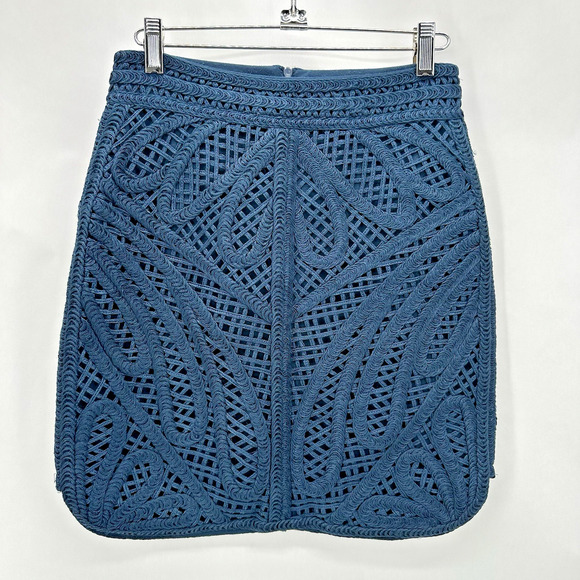 Maje Dresses & Skirts - MAJE Jazzman Macrame Skirt Size S Fr 36 Blue Mini Lined Preppy Modern Boho Paris